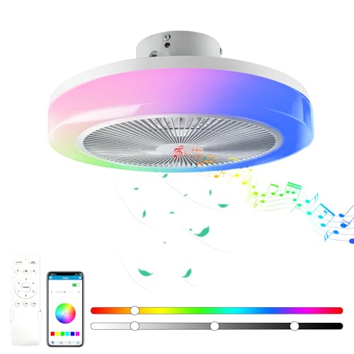 TOPBOS Ventoinha de teto com luz silenciosa, 50 cm 30 W RGB moderno candeeiro ventilador de teto, Bluetooth regulável/com controlo remoto e APP/para quarto sala de estar