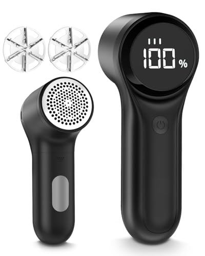 BZGG Removedor de borbotos elétrico recarregável, tela LED, máquina remover pelos, para roupa elétrica de 1200 mAh, 3 velocidades ajustáveis remove as bolas da roupa com 6 lâminas, preto