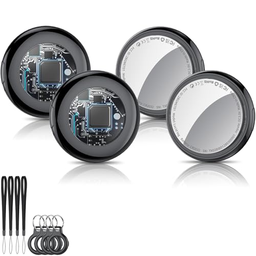 Smart Air Tracker Tag 4 Pack preto, localizador de objetos Bluetooth funciona com a procura da Apple (apenas iOS, Android não compatível), localizador para chaves, malas, bagagem. Bateria substituível