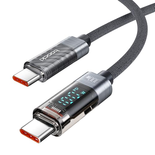 toocki Cabo USB C a USB C 100 W, 1 m cabo de carregamento rápido com ecrã LED, nylon tipo C PD QC5.0 para iPhone 16 15 Pro Max Plus, MacBook Pro Air iPad Pro Air Galaxy S24 S23, pixel, cinzento