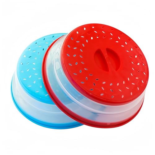 Embalagem de 2 capas dobráveis para alimentos para microondas, protetor de salpicos, tampa ventilada para micro-ondas com orifício de gancho para alimentos, 10,5 polegadas, TPR sem BPA, adequado para