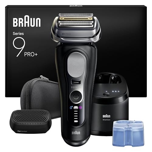 Braun Máquina de barbear elétrica homem série 9 PRO, máquina de barbear a seco e molhado com tecnologia 5 1, 60 min de uso, centro de limpeza, estojo de viagem, cabeça ProComfort, 9690CCE, preto