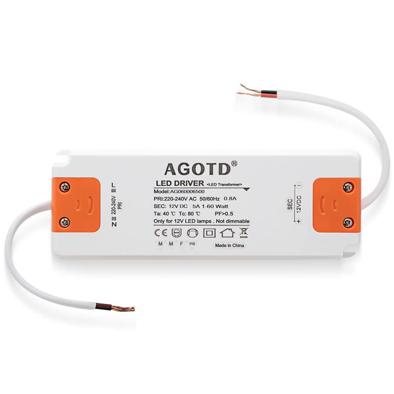 Transformador DC 12 V 60 W LED unidade fonte transformador controlador de iluminação, entrada: 220 - 240 V, saída: DC 12 V 5 A