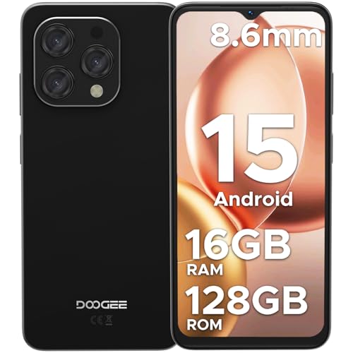 DOOGEE N55 Telemóvel 2025, Smartphone Android 15, 16 GB + 128 GB/2TB, ecrã HD de 6,56" 90Hz, câmara 13MP, bateria 5150 mAh, 4G Dual SIM 2,4 G/5G WiFi OTG, preto