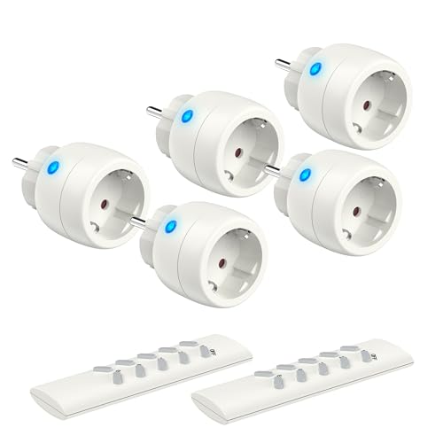 UCOMEN Tomada com controlo remoto, 5 tomadas de rádio com 2 controlo remoto para eletrodomésticos, 2300 W tomadas sem fios inteligentes, alcance de 30 m, branco