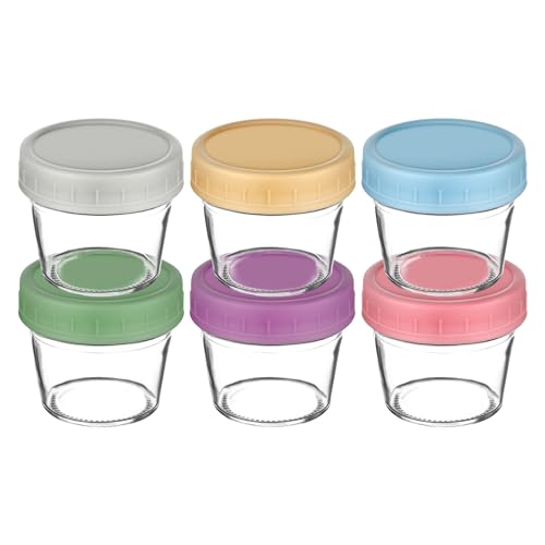 Aolso Recipiente de vidro para comida de bebé, 6 peças recipientes para alimentos, para armazenar e congelar papéis, recipientes de conservação, adequados para máquina de lavar louça, congelador e