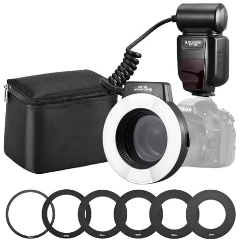 K&F Concept TTL Macro Ring Flash Kit, compatível com Nikon DSLR GN 14 com anel adaptador de luz auxiliar AF