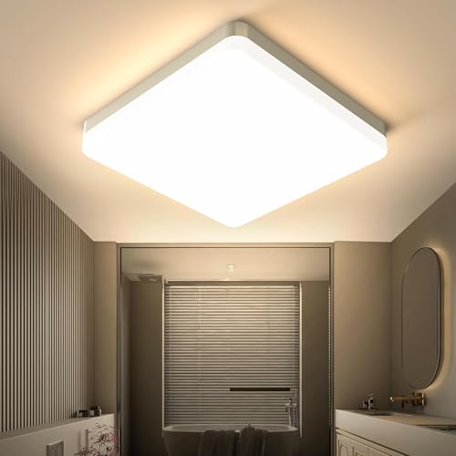 OTREN Plafão LED moderno, candeeiro quadrado 3000 K, IP44 luz de teto para casa de banho, cozinha, corredor, varanda, quarto, Ø 20 cm