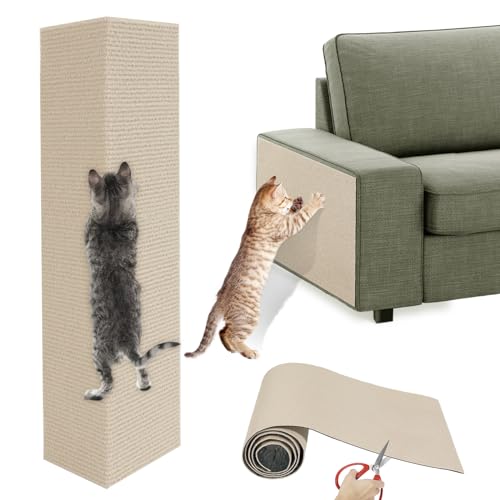 Lewondr Tapete raspador para gatos 40 x 200 cm, tapete de arranhões autocolante, tapete recortável de substituição DIY para árvore para gatos protetor de móveis sofá anti-riscos, caqui