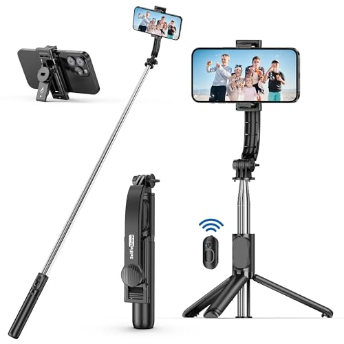 Palo Selfie tripé, mini extensível 4 em 1 Selfie Stick telemóvel com controlo remoto sem fios, monópode extensível compatível com iPhone 13/12/11/XS MAX/8, Samsung, Huawei, Xiaomi, etc