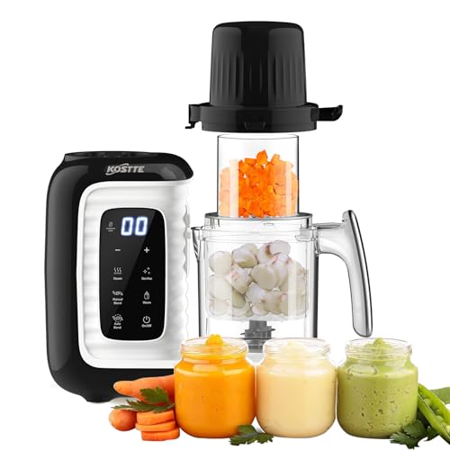 KOSTTE Robot cozinha bebé, processador de alimentos para bebé, cozinha e fricciona automaticamente, função de auto-limpeza, robô de cozinha bebé, fácil de usar e lavar