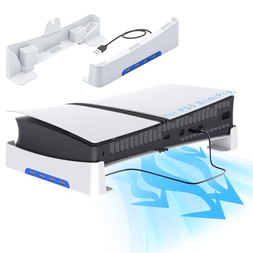 Suporte horizontal para consola PS5 Pro/PS5 Slim com porta USB ampliada, suporte base de acessório para Playstation 5 Pro/ Slim Disc & Digital Edition com almofadas antiderrapantes (com USB)