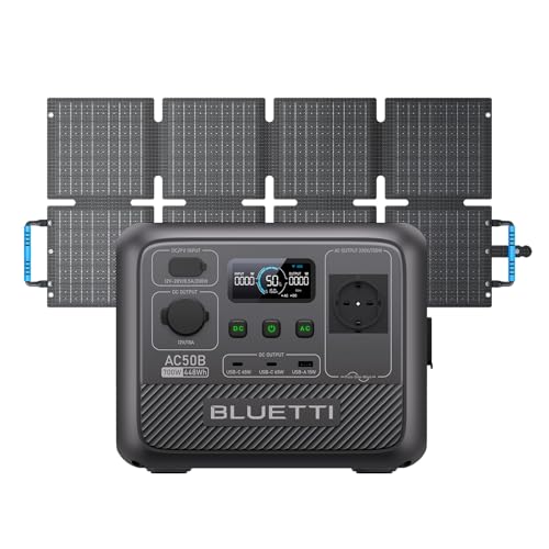BLUETTI AC50B Gerador solar com painel solar de 60 W, bateria LiFePO4, 700 W saída de CA (1000 W Power Lifting), saída PD USB-C de 65 W, para campismo, emergências, viagens