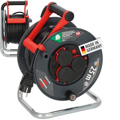 Brennenstuhl Enroladores de cabos Garant V2 IP44 25 m exterior (Made in Germany, 3 tomadas de energia com contacto de aterramento com proteção tátil aprimorada, plástico especial)