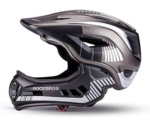 ROCKBROS Capacete integral para crianças, suporte removível, capacete ajustável proteção cabeça para MTB BMX ciclismo S 48-53 cm M 54-57 cm