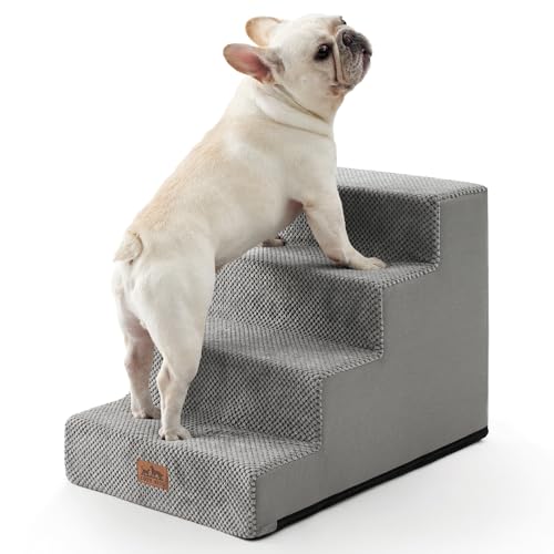 COZY KISS Escada para cães pequenos, 45 cm de largura, escada para animais de estimação para cama sofá, 45 cm de altura escada para gatos de espuma de alta densidade (cinzento, 60 x 45 x 45 cm, 4)