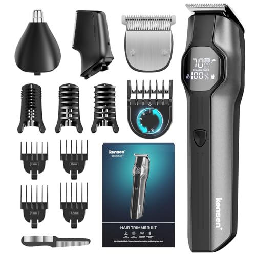 Kensen Máquina de cortar cabelo para homem, aparador de barba 4 em 1 com ecrã LED, IPX7 impermeável corta-pelos homem profissional para nariz corporal orelhas, 8 pentes guia, 210 minutos de uso (Pro)