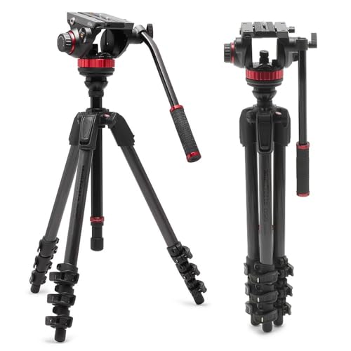 Manfrotto 055 Tripé vídeo com rótula fluída 502, fibra de carbono, tripé profissional, com coluna de nivelamento, bloqueio por manivela, suporte tripé câmera, para DSLR/sem espelho, câmaras de vídeo