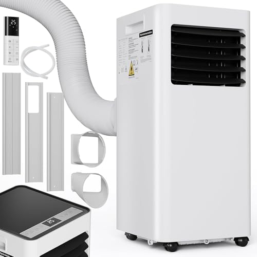 Ar condicionado portátil, 9000 BTU, 2,6 kW, 4 em 1 ar condicionado móvel, desumidifica, ventilador, sem unidade exterior, silencioso, modo noturno, controlo remoto, temporizador, 31 m²