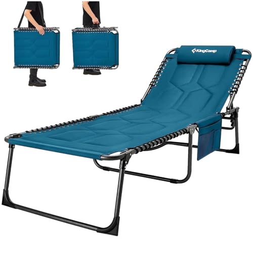 KingCamp XXL Espreguiçadeira dobrável acolchoada com 5 posições, suporta até 150 kg, design ergonómico, espreguiçadeira, jardim e exterior, inclui almofada de espreguiçadeira, praia, campismo, jardim