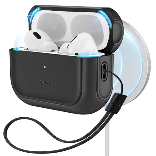 ESR Capa para AirPods Pro de 2/1 geração (2023/2022/2019), compatível com AirPods Pro 2 (USB-C/Lightning Cable), compatível com MagSafe, proteção contra quedas, tampa magnética, série OUr. Bit, preto