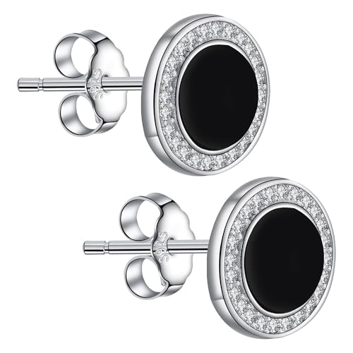 Micory Brincos mulher prata de lei 925 brincos redondos pretos com 3A zircónio cúbico, joias originais presentes