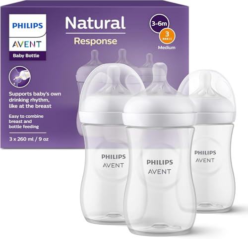 Philips Avent Biberão natural Response: 3 biberões para bebés recém-nascidos de 260 ml, sem BPA, 3-6 meses (modelo SCY903/03)