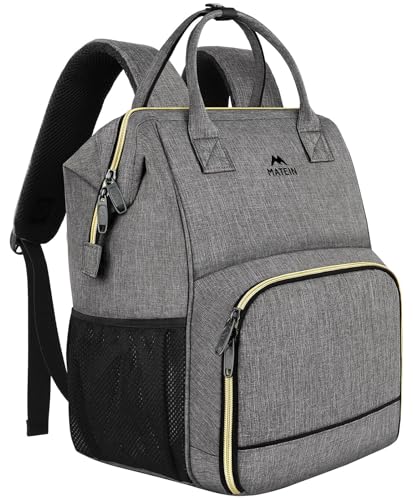 MATEIN Mochila portátil almoço, mochila de piquenique de 17" para mulher e homem com compartimento refrigerador isolado, lancheira impermeável para homens negócios escola, cinzento