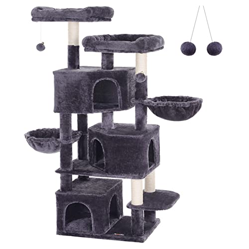 FEANDREA Árvore grande para gatos com 3 cavernas para gatos, torre para gatos de 164 cm, cinzento fumado PCT98G