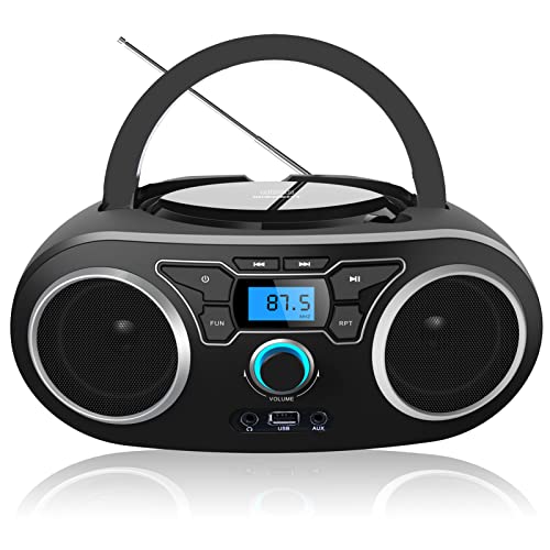 Rádio CD leitor de CD portátil CD MP3 com Bluetooth, CD/CD-R, USB, rádio FM, entrada auxiliar, sistema estéreo CD Boom Box