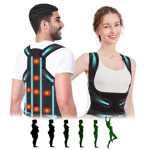 Perechges Corretor de postura nas costas, corretor de postura, suporte ajustável para o pescoço, ombros, costas, correção de escoliose e corcunda fornece forma para mulher e homem (cinzento, L