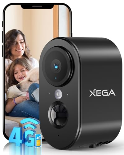 Xega 4G LTE Câmara de vigilância com cartão SIM interior, 2K Super HD LTE câmara de segurança portátil, bateria 6000 mAh, deteção de movimento PIR, visão noturna de cor, sem Wi-Fi