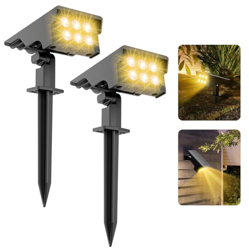MEIKEE Luzes solares LED para exterior e jardim - 2 peças, 3000 K branco quente, 3 modos de iluminação, ajustável a 120 °, IP65 impermeável, 2000 mAh, ligado/desligado automático para caminhos relva