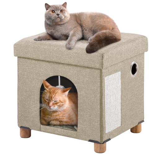 BRIAN & DANY Lit pour Chat dobrável, Niche Chat Avec Ferro à Grattoir et Balle, 37 x 31,8 x 36 cm