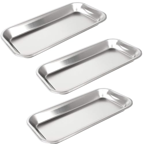 JJiaoLinin 3 peças bandejas de instrumentos, pequenas bandejas médicas para laboratório, bandeja retangular de aço inoxidável para laboratório mesa de cozinha, 22,5 x 12 x 2 cm
