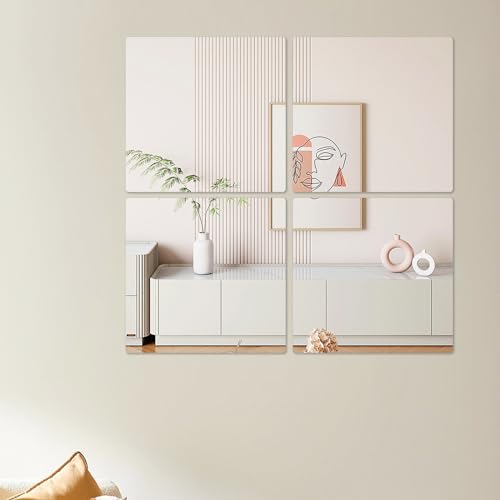 Hode 8 peças espelho adesivo parede, espelhos adesivos porta armário flexíveis autocolante sem moldura, decorativos de casa de banho estar quarto (30 x 30 cm)