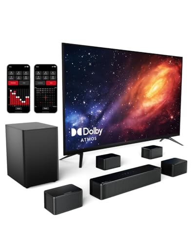 ULTIMEA 7,1 ch Barra de som com Dolby Atmos, som surround 3D, controlo por aplicativo, barra de som TV com subwoofer sem fios e 4 altifalantes com cabo, 460 W, Bluetooth 5.3, 6 modos EQ, Poseidon D80