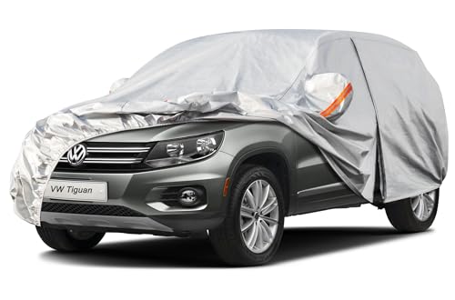 Kayme Capa de carro exterior, compatível com Volkswagen Tiguan (2007-2025), capa para carro impermeável, respirável, anti-UV, anti-pó, de 6 camadas, cobertura de carro com fecho de correr e forro de