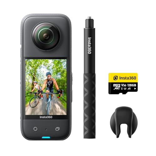 Insta360 X3 Kit Get-Set (128 GB) - câmara de ação 360 resistente à água, sensor de 1/2", 5,7 K 360, fotos 72 MP, estabilização, ecrã táctil de 2,29 ", edição pela IA, Live Streaming, webcam