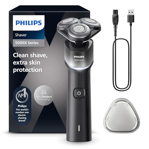 Philips Série X5000 máquina de barbear elétrica para homem, máquina de barbear barba, 27 lâminas, cuidado da pele, cabeça flexível de 360º, 50 min de uso, seco e húmido, recarregável, X5004/00, prata