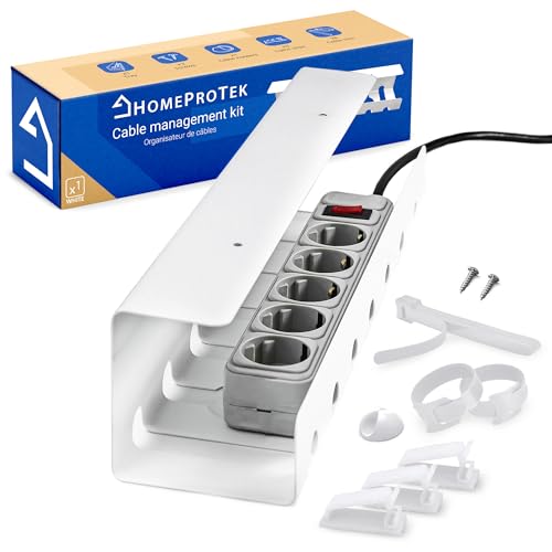 HOMEPROTEK Organizador de cabos secretária para organizar cabos, x1 bandeja cabos secretária branca para esconder cabos no seu escritório ou em casa - Cable Organizer for Desk Cable Management