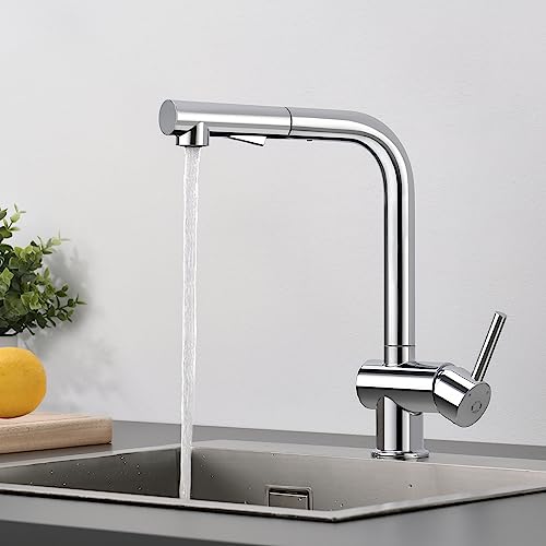 CECIPA X207C Torneiras de cozinha lava-louça removível, torneira mono-comando em aço inoxidável com chuveiro 2 modos de pulverizador, cano giratório 360° cromado brilhante