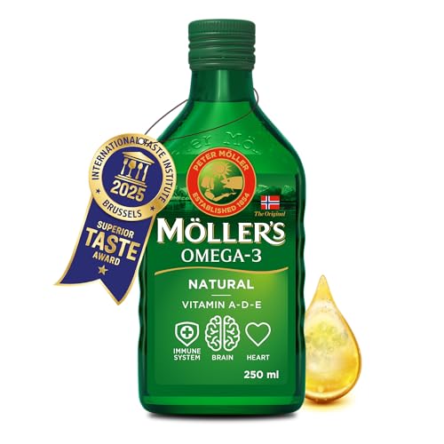 Moller's ® Óleo de fígado de bacalhau | complemento dietético com ómega - 3 EPA, DHA e vitaminas A, D e E | sabor neutro, 250 ml