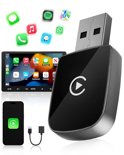 WityEye Adaptador CarPlay sem fio, Bluetooth V5.3 conexão estável, 5,8 GHz Wi-Fi transferência rápida de dados, USB C/A, converta CarPlay com cabo em sem fios, para Apple iPhone iOS 10+