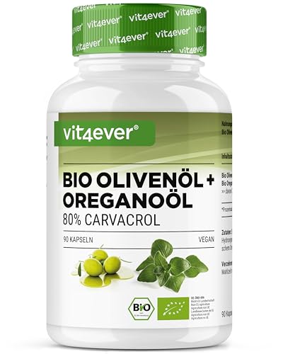Óleo de orégão ecológico e carvacrol 80 mg - 90 cápsulas com azeite virgem de cultivo controlado - orégão grego de alta dose - Vegano