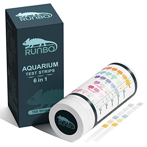 RUNBO Tiras de prova de aquário 6 em 1 - pacote de 150 tiras de prova de água para aquário para água doce, tanque de peixes, tanque de peixes, teste preciso dureza total, nitrato de carbonato, nitrilo