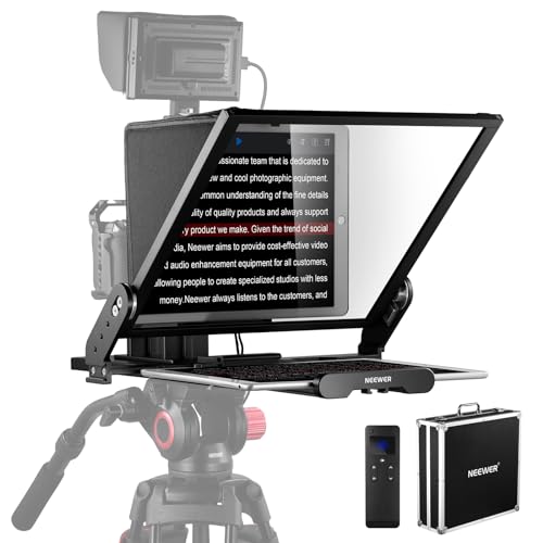 (NEEWER Teleprompter X17 II com controlo remoto RT113/APP, 17" divisor de feixe HD moldura de metal placa QR de montagem de câmara melhorada compatível com iPad iPhone 501PL, carregamento máximo 44,1