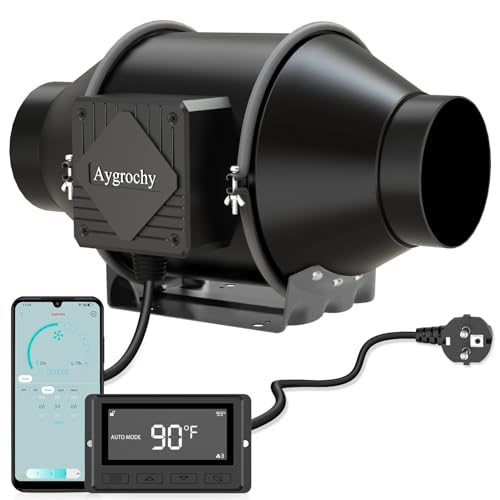 Aygrochy WiFi extrator de ar de 100 mm, motor EC trifásico de 30 W 363 m³/h, ventilador de saída com controlador de temperatura e humidade, para armários de cultivo, extração de ar e fumo.