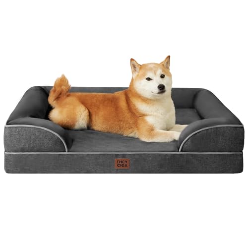 EHEYCIGA Cama cão grande 104 x 68 x 16 cm, colchão cão grande impermeável lavável com espuma viscoelástica, sofá cão removível, cinzento escuro