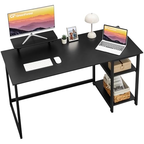 GreenForest Mesa de computador com prateleiras de armazenamento reversível, mesa de escritório para economia de espaço e, mesa de estudo pequena para montagem simples, preto